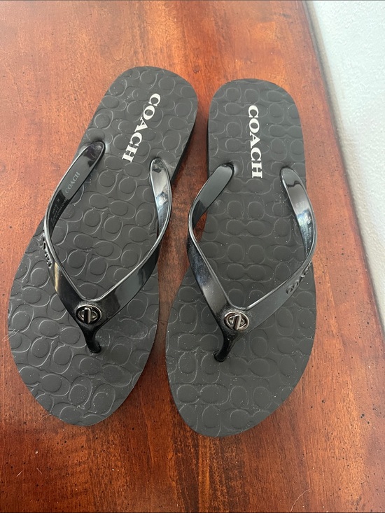 Coach Shoes - Coach Abbigail Black Logo Jelly Thong Flip Flops Sandals Size 7 / 8
